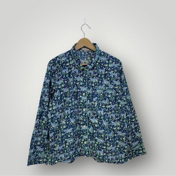 J. Crew Long-sleeve cotton poplin pajama top in fauna floral Sz L - Picture 1 of 6